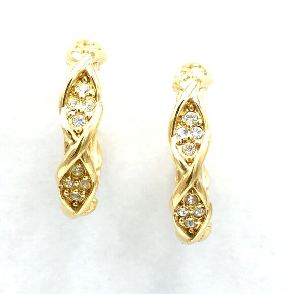 ELIZABETH TAYLOR Sparkle Kiss hoop earrings - 1" gold-tone clear rhinestone Avon - Picture 3 of 7